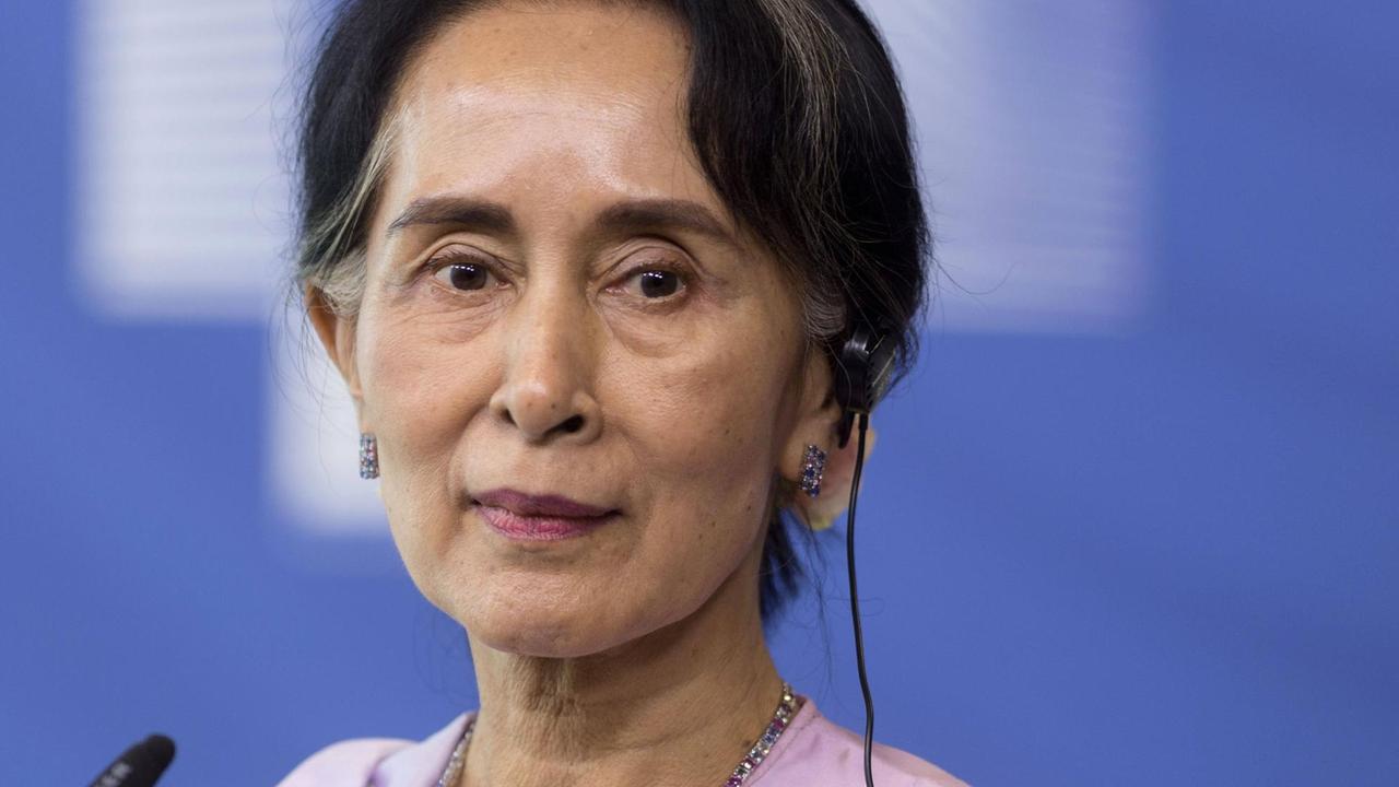Aung San Suu Kyi bei einem Besuch in Brüssel im Jahr 2017