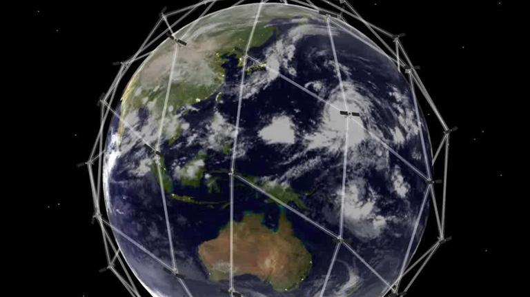 Das Netz der Iridium-Satelliten umspannt die Erde (Zeichnung).