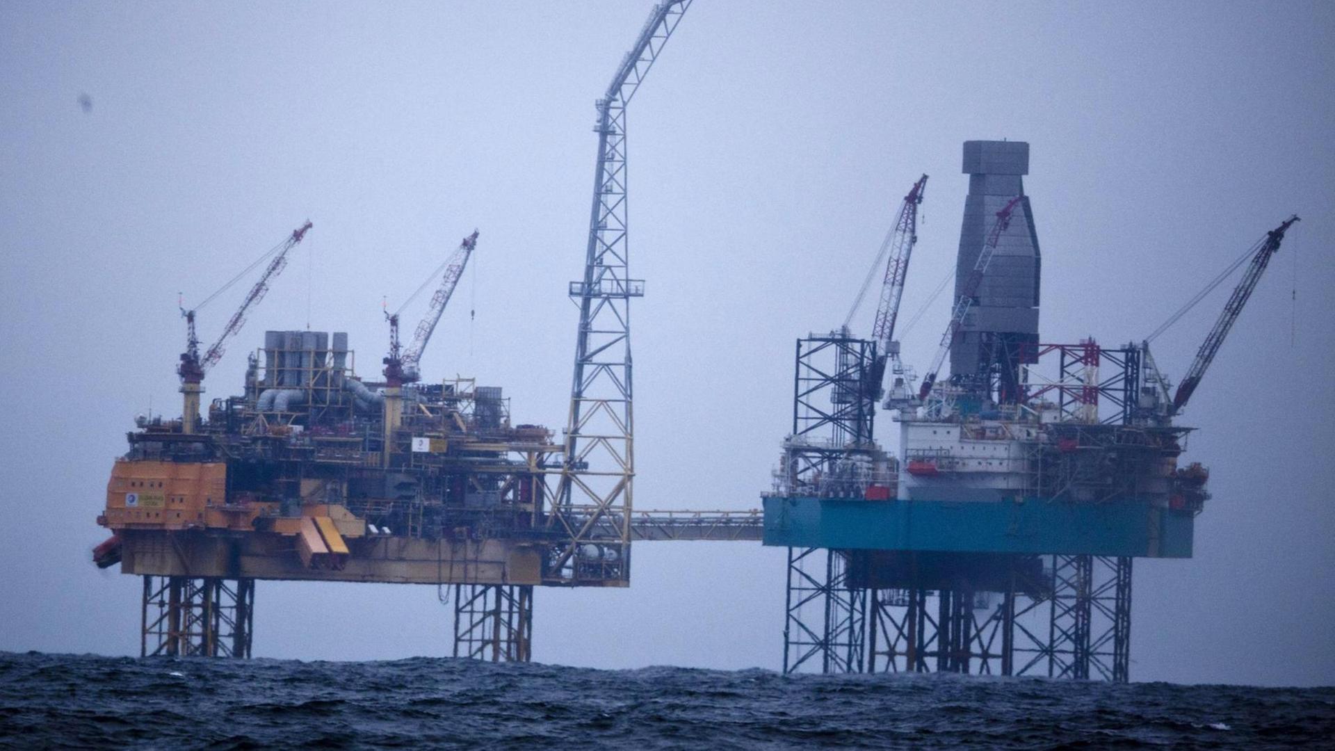 Erdgas-Plattform Elgin (Total) in der Nordsee vor der schottischen Küste.