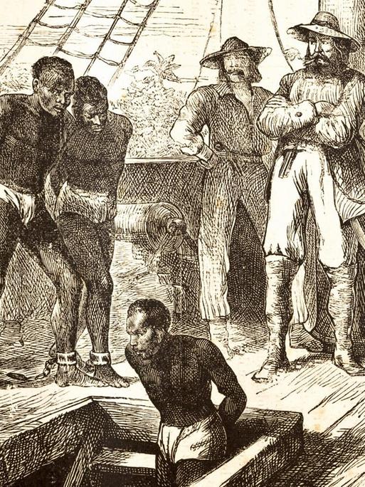 Sklaven auf einem Schiff um 1881.
