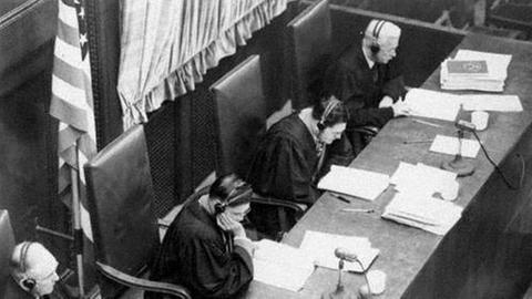Kriegsverbrecher-Tribunal gegen IG-Farben-Führungskräfte in Nürnberg, 1948.