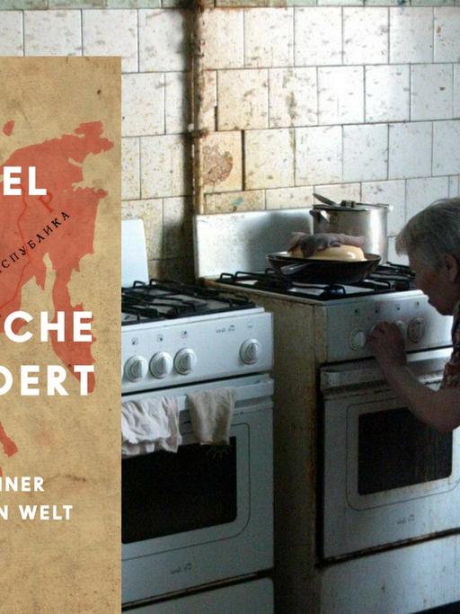 Buchcover: Karl Schlögel "Das sowjetische Jahrhundert" vor dem Hintergrund einer Kommunalka-Küche