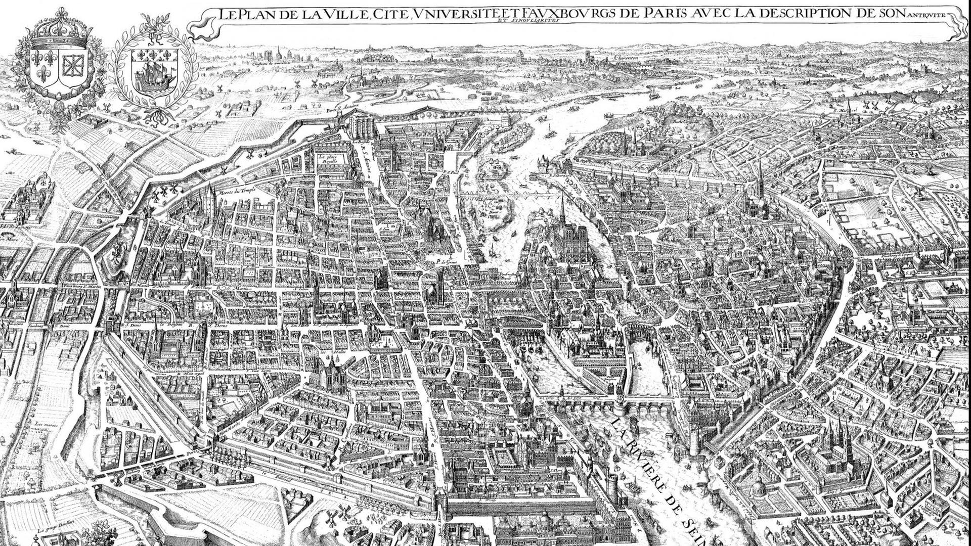 Historisches Stadtbild aus dem 18. Jahrhundert von Paris, Frankreich