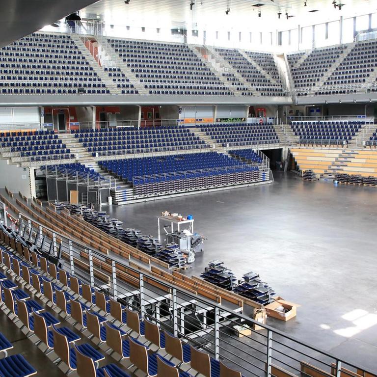 Blick in die leere Max-Schmeling-Halle in Berlin. 