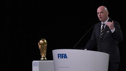 Ein Tag vor Beginn der Weltmeisterschaft in Russland, 68. FIFA-Kongress im Moskauer Expocenter, Rede von FIFA-Präsident Gianni Infantino.