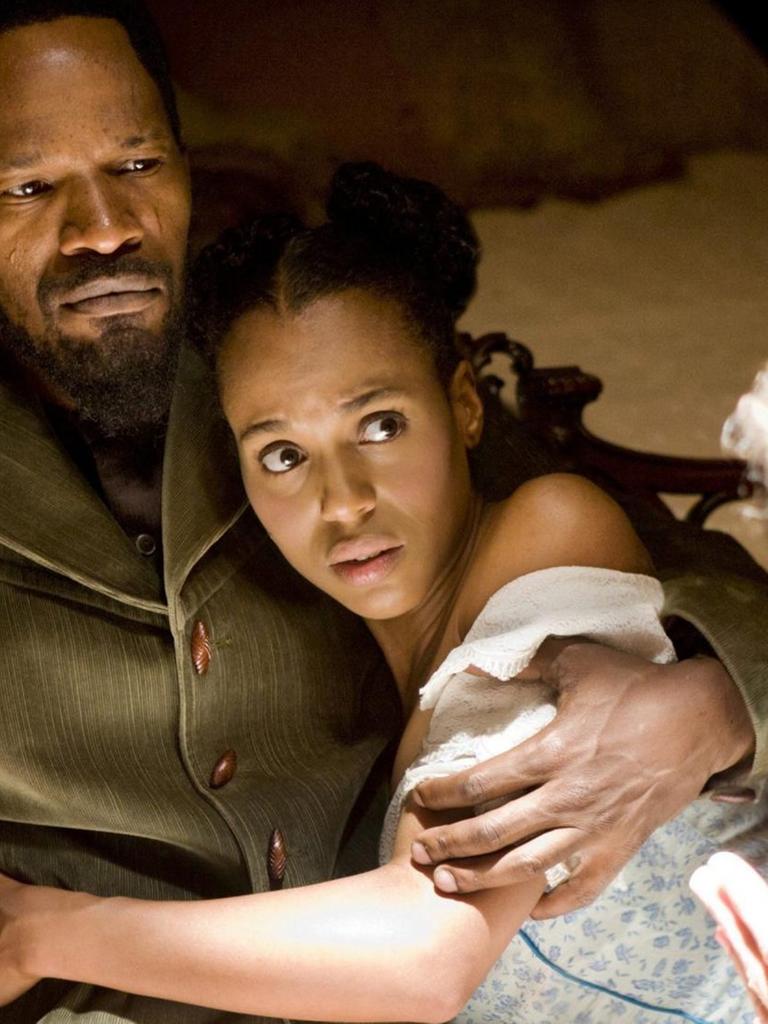 Der Western "Django Unchained" von Quantin Tarantino. Darsteller von links nach rechts: Jamie Foxx, Kerry Washington, Christoph Waltz, 2012. Der Western "Django Unchained" von Quantin Tarantino. Darsteller von links nach rechts: Jamie Foxx, Kerry Washington, Christoph Waltz, 2012.