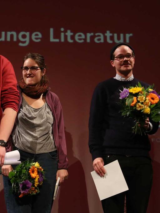 Die Gewinner des Open Mike 2016: Thilo Dierkes, Sandra Burkhardt, Benjamin Quaderer und Rudi Nuss (Preis der "taz"-Publikumsjury) (v.l.)