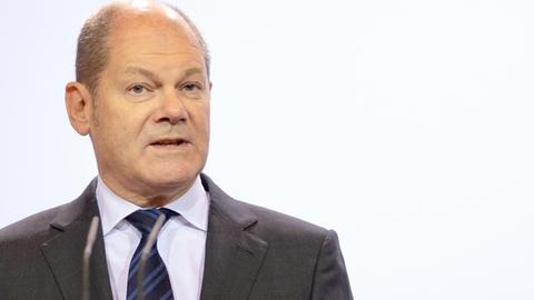Bundesfinanzminister Olaf Scholz (SPD) bei einem Pressestatement