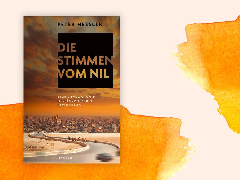 Das Buchcover "Die Stimmen vom Nil" von Peter Hessler ist vor einem grafischen Hintergrund zu sehen.