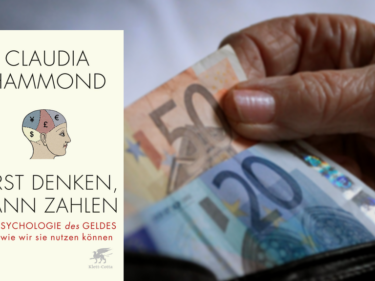 Buchcover: "Erst denken, dann zahlen" von Claudia Hammond. Im Hintergrund eine Hand, die Geld aus einer Brieftasche nimmt.