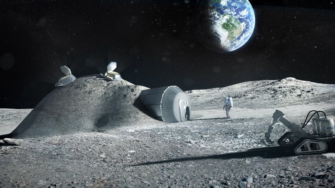 Ein Modell zeigt eine Iglu-förmige Mondstation.