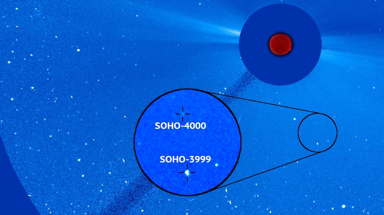 Nicht immer spektakulär, aber sehr wichtig: Die Kometen Nr. 3999 und Nr. 4000, die auf SOHO-Bildern entdeckt wurden