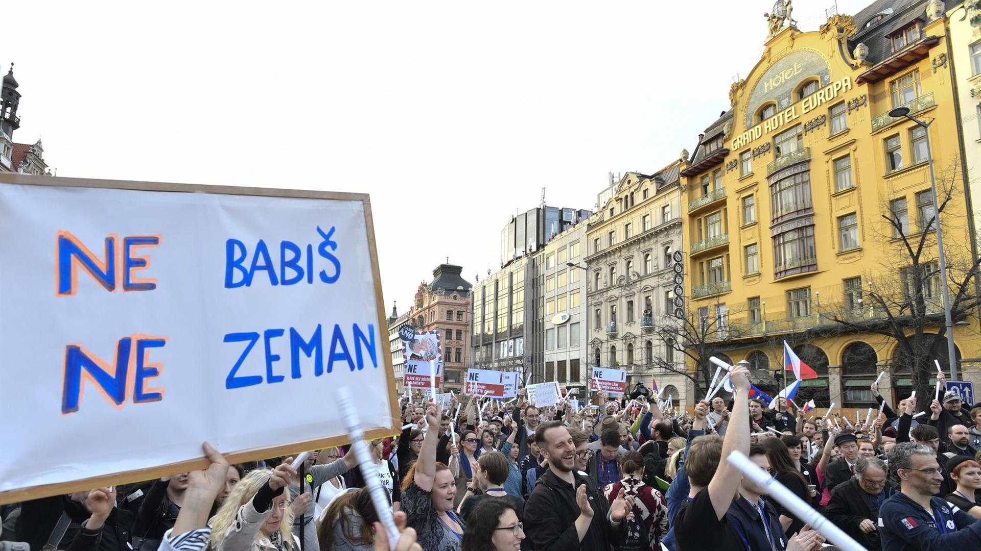Public protest against steps taken by criminally prosecuted Prime Minister Andrej Babis and his cabinet ruling without parliament's confidence took place at Wenceslas Square, Prague, Czech Republic on Monday, April 9, 2018.