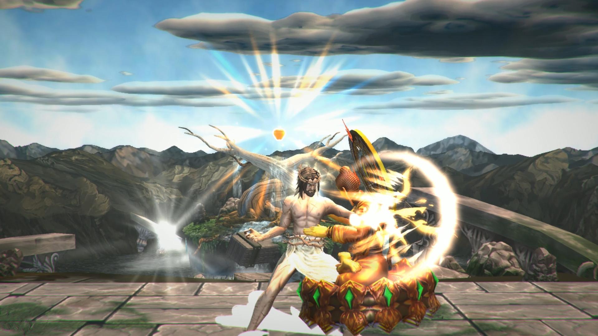 Screenshot aus "Fight of Gods" - Jesus und Buddha prügeln sich