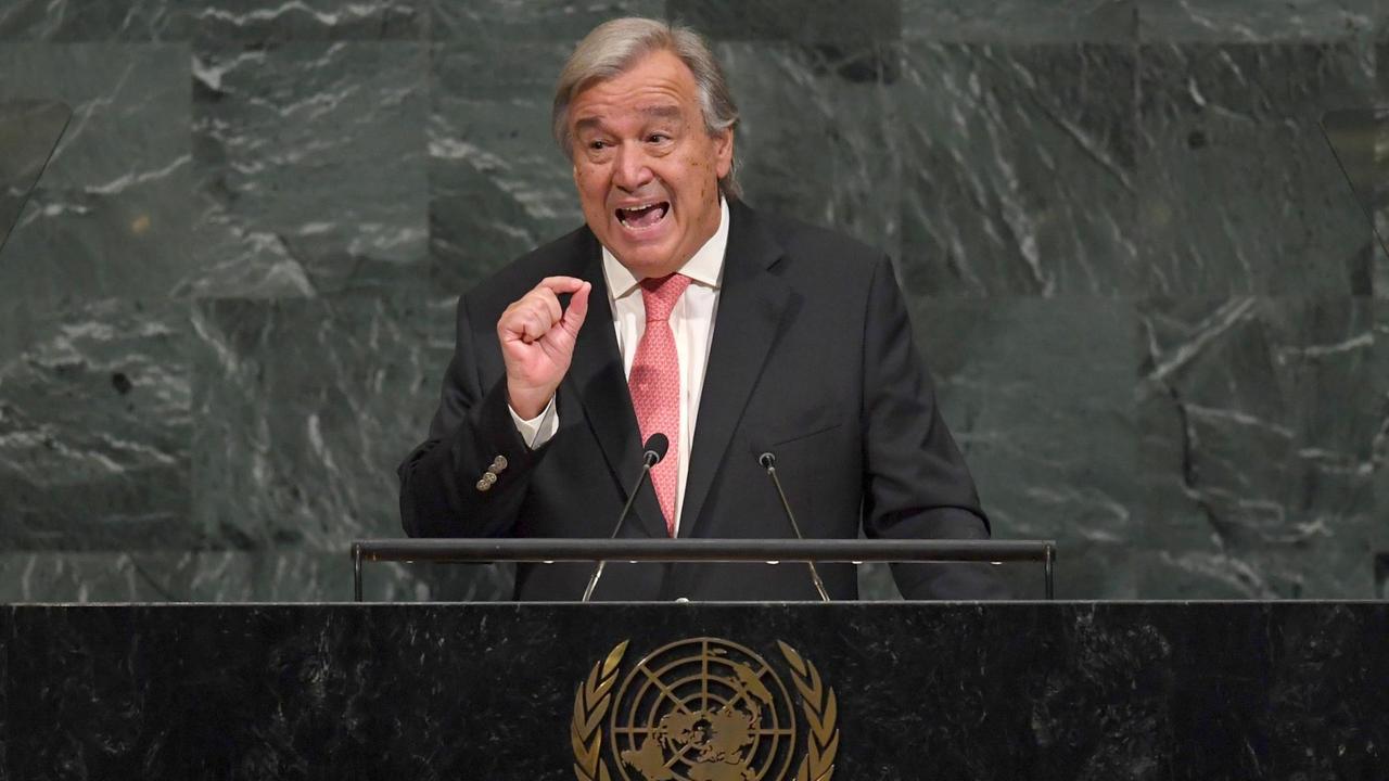 UNO-Generalsekretär Antonio Guterres am Rednerpult bei der 72. Generaldebatte der UNO-Vollversammlung im UNO-Hauptquartier in New York/USA am 19.09.2017.