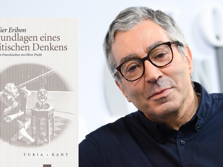 Cover von Didier Eribon: "Grundlagen eines kritischen Denkens" vor einem Porträt des Soziolgen