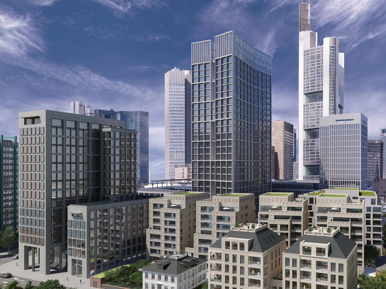 Die Computerillustration zeigt das zukünftige Luxusviertel "Main Tor" in Frankfurt/Main.