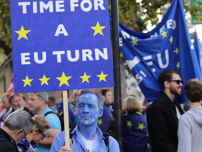 Ein Freund der Europäischen Union demonstriert in London gegen den Brexit.