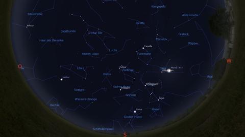 Der Sternenhimmel Mitte Februar gegen 22 Uhr