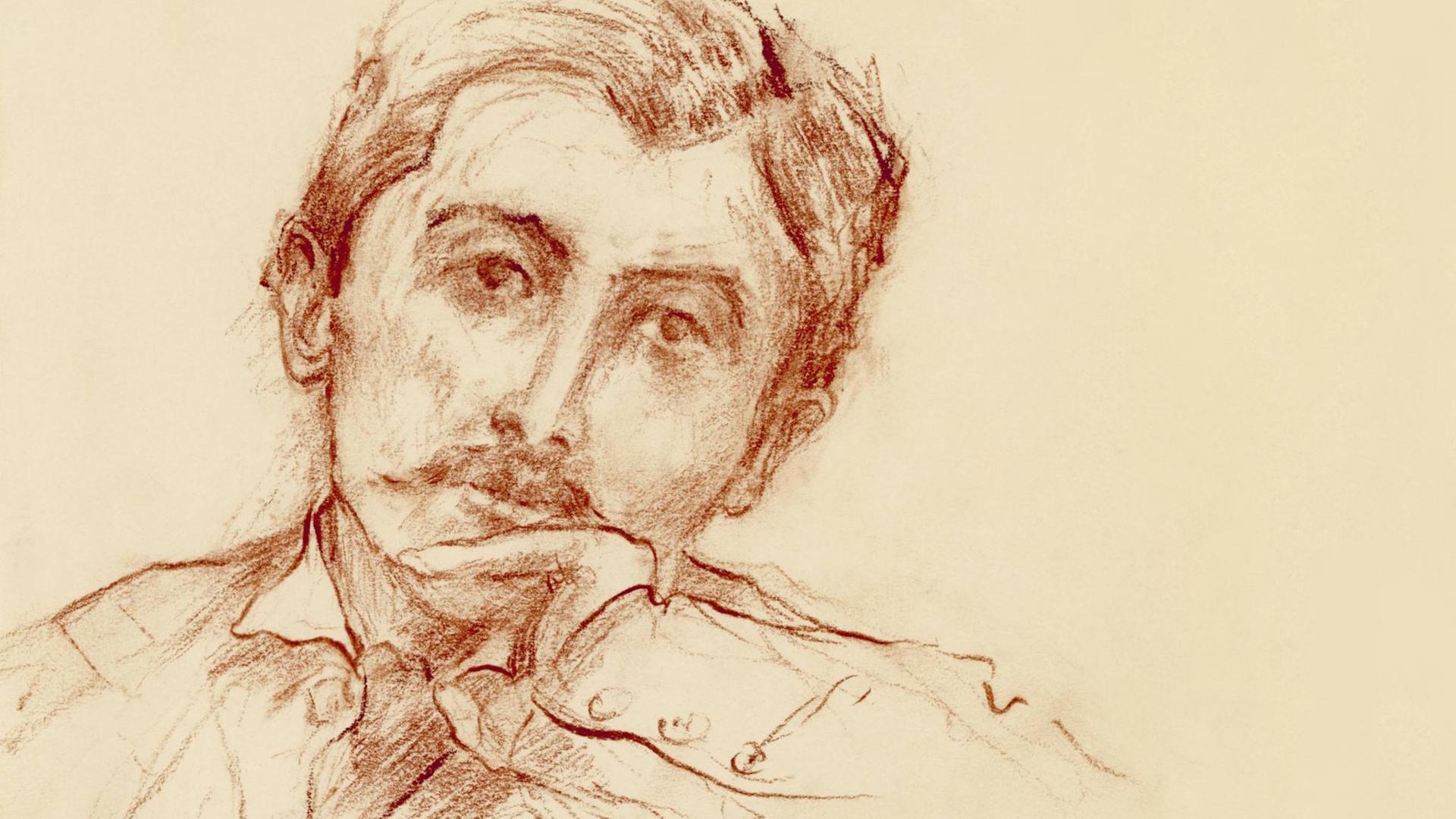 Zeichnung des französischen Schriftstellers Marcel Proust von Ewa Klos.
