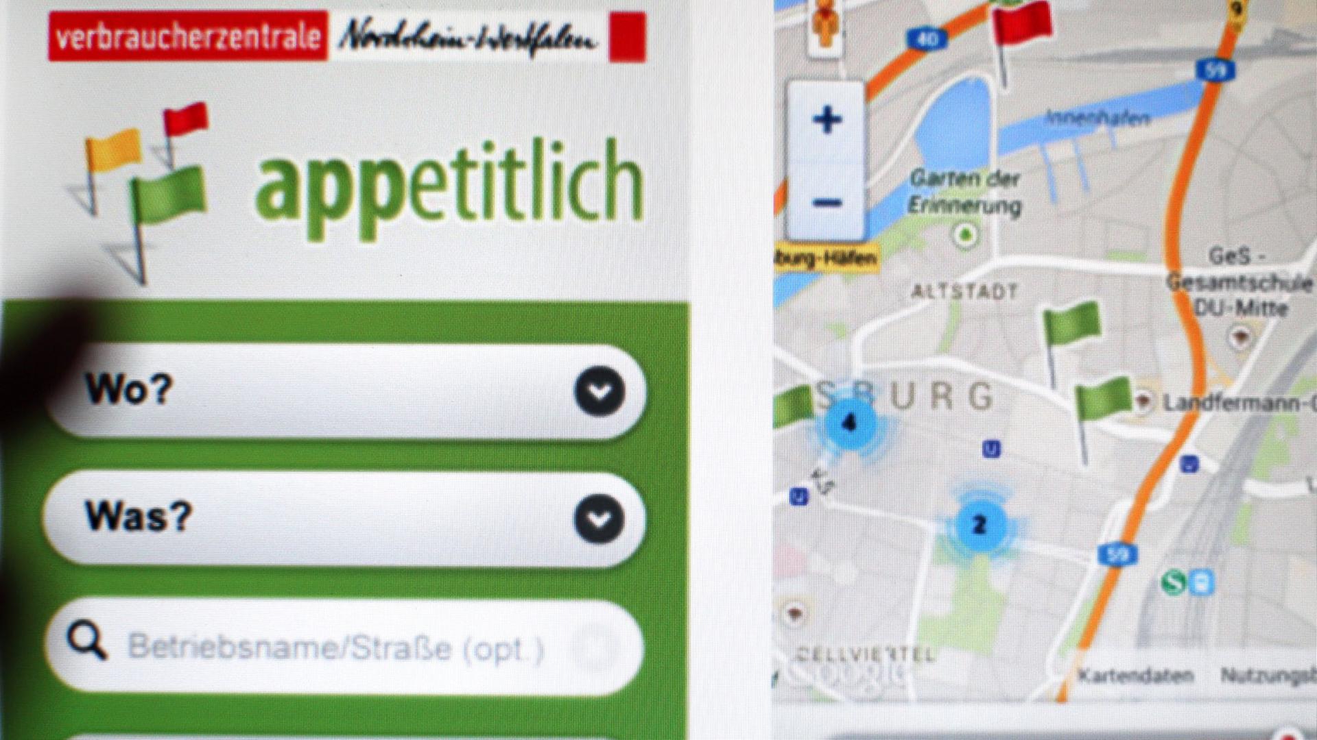 Auf der Internetseite der Verbraucherzentrale NRW wird die App "appetitlich" des Gastro-Kontrollbarometers gezeigt.