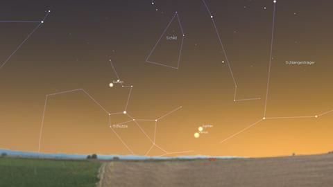 Jupiter und Venus Sonntag Abend tief im Südwesten