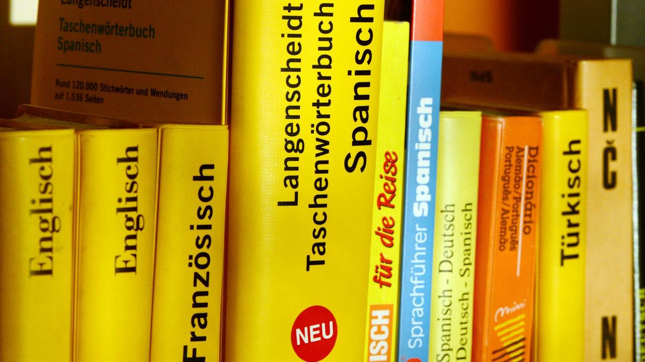 Verschiedene Wörterbücher für unterschiedliche Sprachen stehen am 30.12.2012 in Berlin in einem Regal.