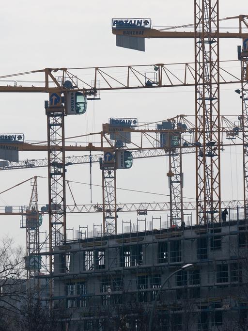 Zahlreiche Baukrähne sind in Berlin zu sehen - vor allem bezahlbare neue Wohnungen werden gebraucht.