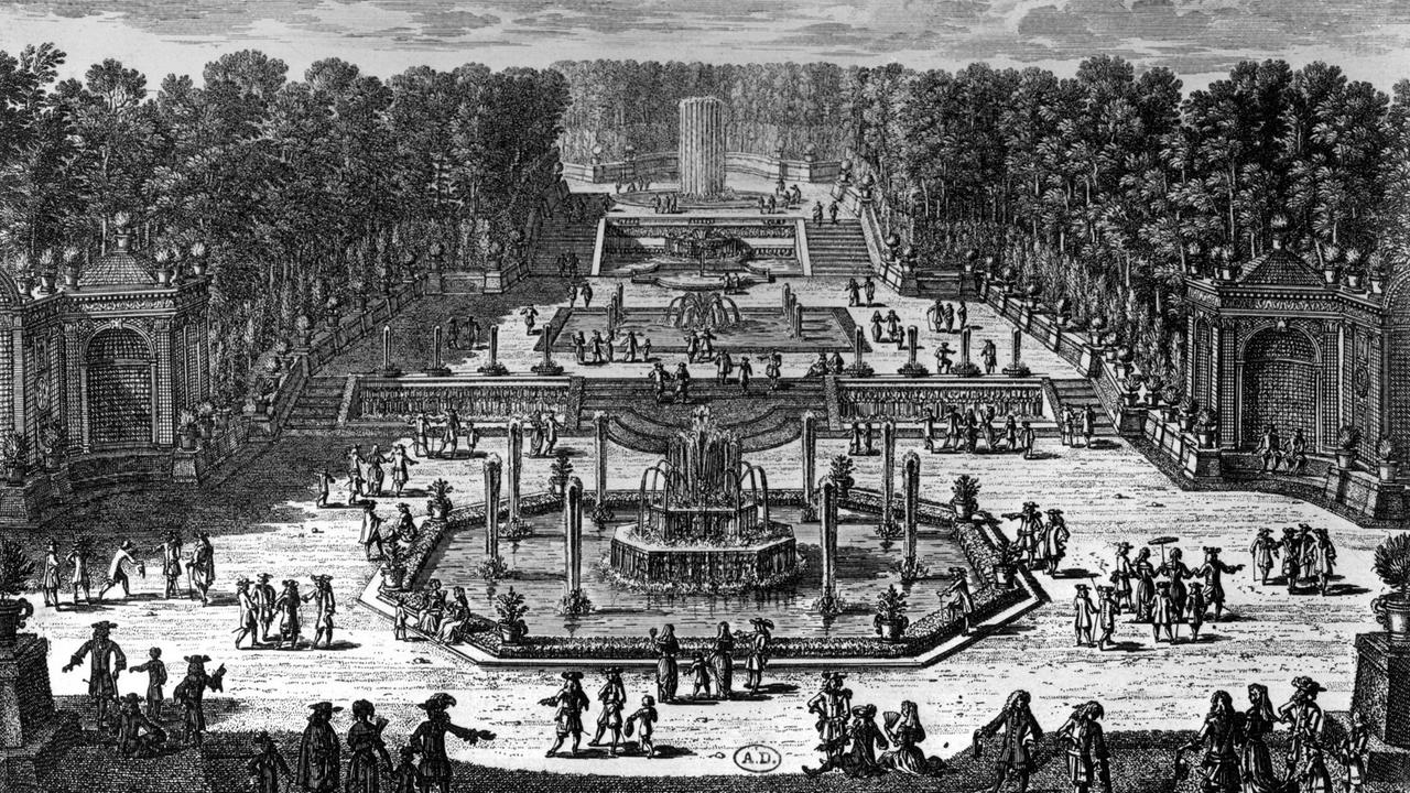 Zeichnung des Le Bosquet des Trois Fontaines-Gartens in Versailles.
View of the garden of the three fountains in Versaille It was one of Louis XIV s favorite gardens at his palace of Versailles, a gently sloping grove the size of two football fields, opulently adorned with bronze and marble and three mammoth fountains. The splendor of Le Bosquet des Trois Fontaines, one of the great landscape achievements of the 17th century, made it that much harder to maintain, and the much-admired garden fell into ruin as history - the French revolution and two World Wars - took its toll on Versailles. , Garten, Gärten UnitedArchives00106106 PUBLICATIONxINxGERxSUIxAUTxONLY View of The Garden of The Three Fountains in Versailles IT what One of Louis XIV S Favorite Gardens AT His Palace of Versailles a GENTLY sloping Grove The Size of Two Football Fields opulently Adorned With Bronze and Marble and Three Mammoth Fountains The Splendor of Le Bosquet the Trois Fontaines One of The Great Landscape Achievements of The 17th Century Made IT Thatcher Much Harder to maintain and The Much Admired Garden Fur into Ruin As History The French Revolution and Two World Wars took its toll ON Versailles Garden Gardens UnitedArchives00106106 PUBLICATIONxINxGERxSUIxAUTxONLY