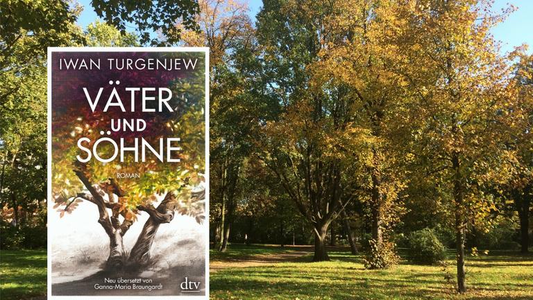 Buchcover Iwan Turgenjew: "Väter und Söhne" - im Hintergrund ein Park mit Bäumen