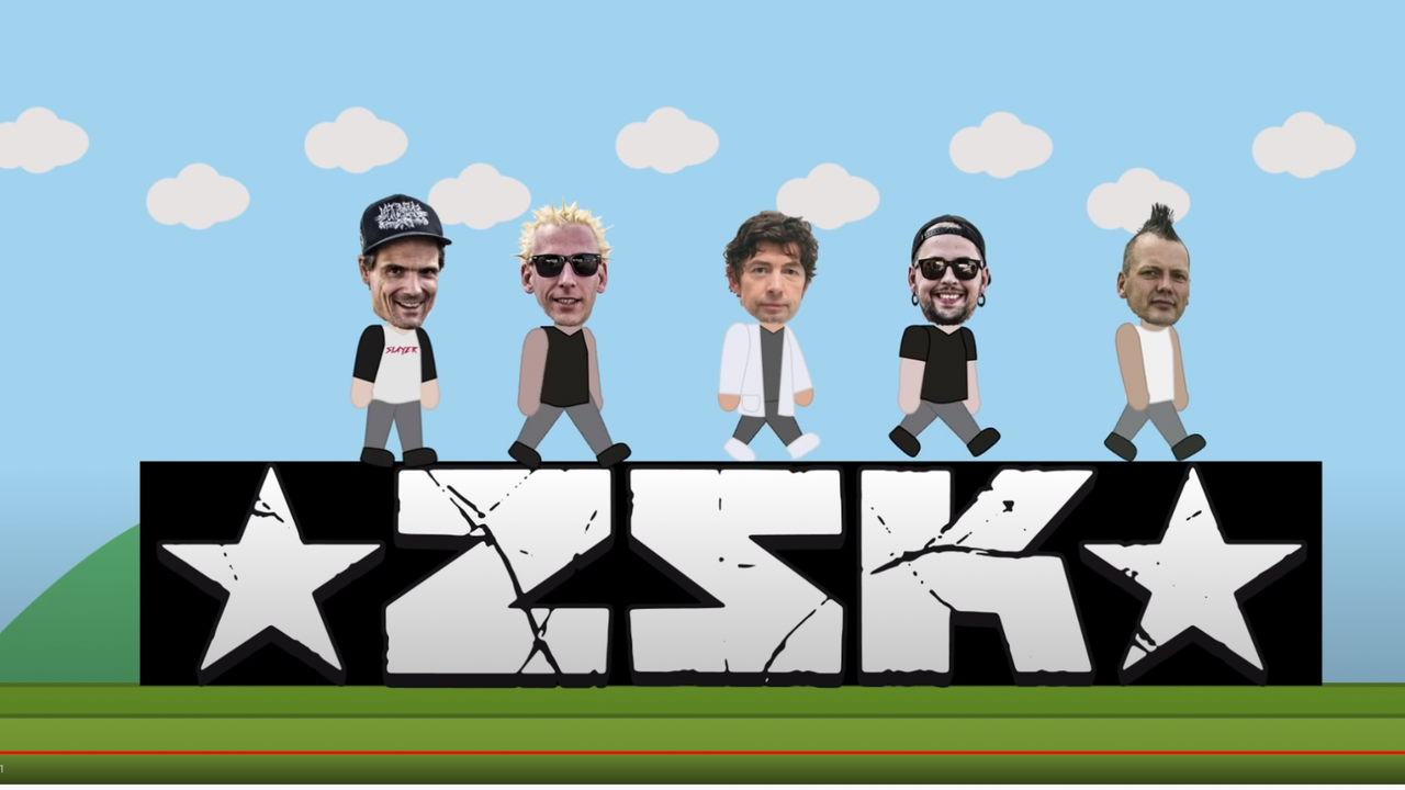 Als kleine Comicfiguren stehen die Mitglieder der Band ZSK neben dem Virologen Christian Drosten. Als kleine Comicfiguren stehen die Mitglieder der Band ZSK neben dem Virologen Christian Drosten.