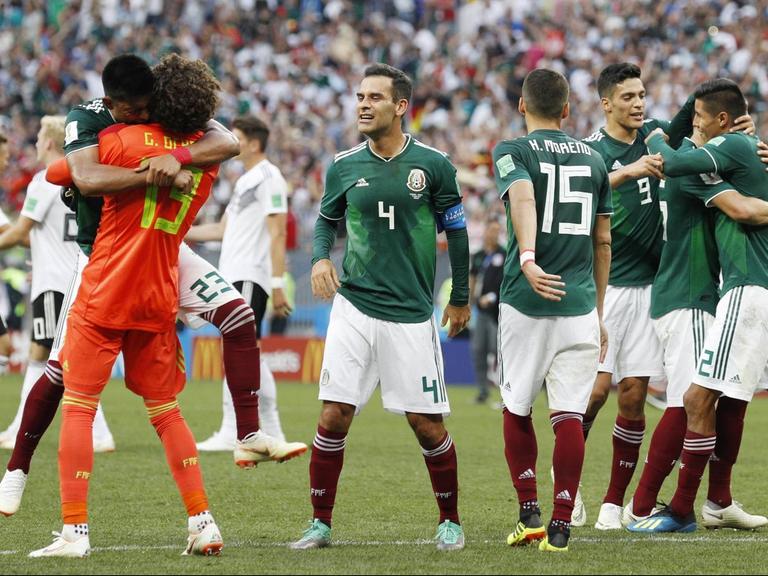 Mexiko feiert den 1:0-Sieg gegen Deutschland im Luschniki-Stadion in Moskau am 17. Juni 2018.
