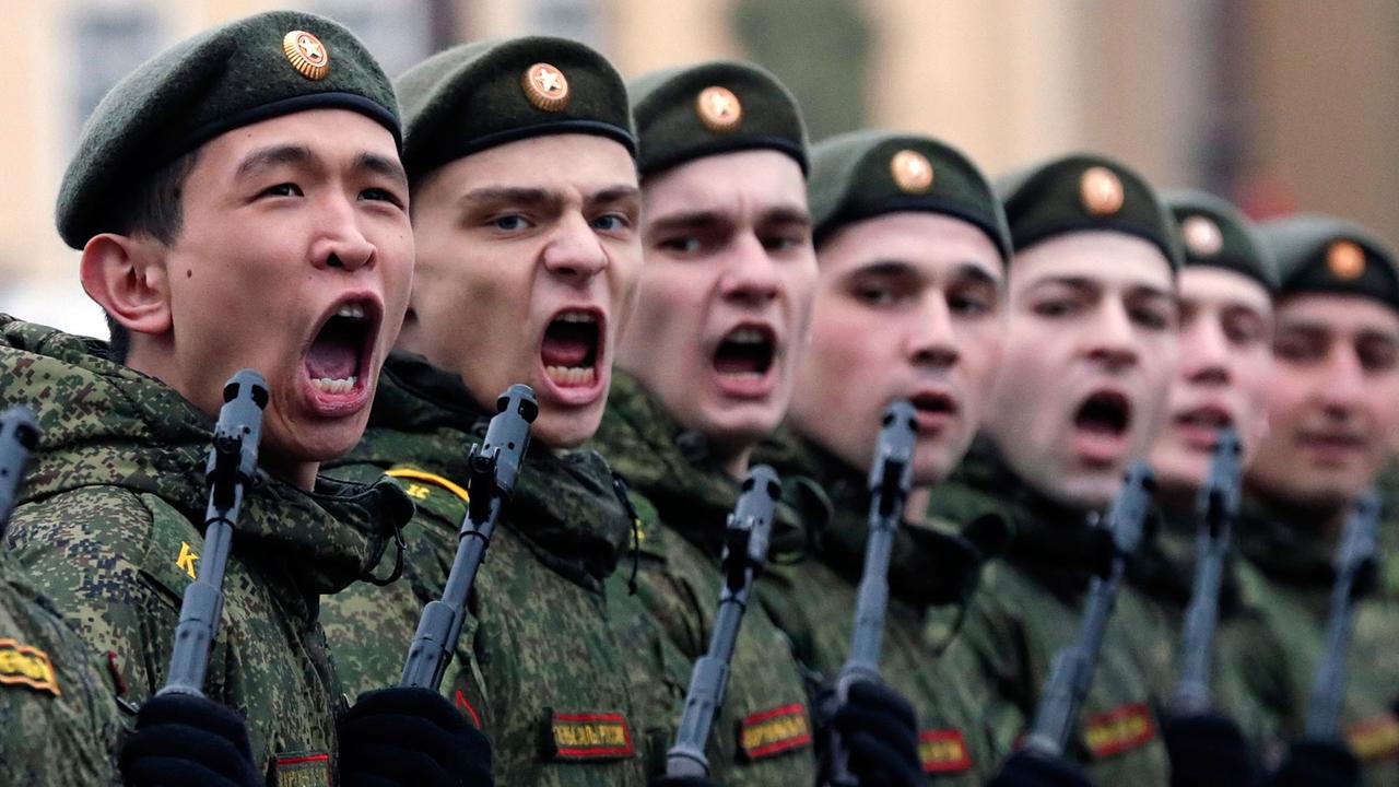 Russian military cadets march on Dvortsovaya Square in St. Petersburg, Russia, 26 April 2016, during a rehearsal of the military parade that will take place on the square on 09 May to commemorate the victory of the then Soviet Union's Red Army over Nazi-Germany in WWII. Russian military cadets march on Dvortsovaya Square in St. Petersburg, Russia, 26 April 2016, during a rehearsal of the military parade that will take place on the square on 09 May to commemorate the victory of the then Soviet Union's Red Army over Nazi-Germany in WWII.