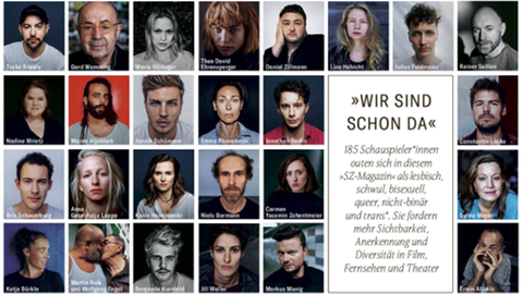 Porträts von deutschen Schauspielerin, die sich als schwul, lesbisch, bi, queer, nicht-binär und trans outen.