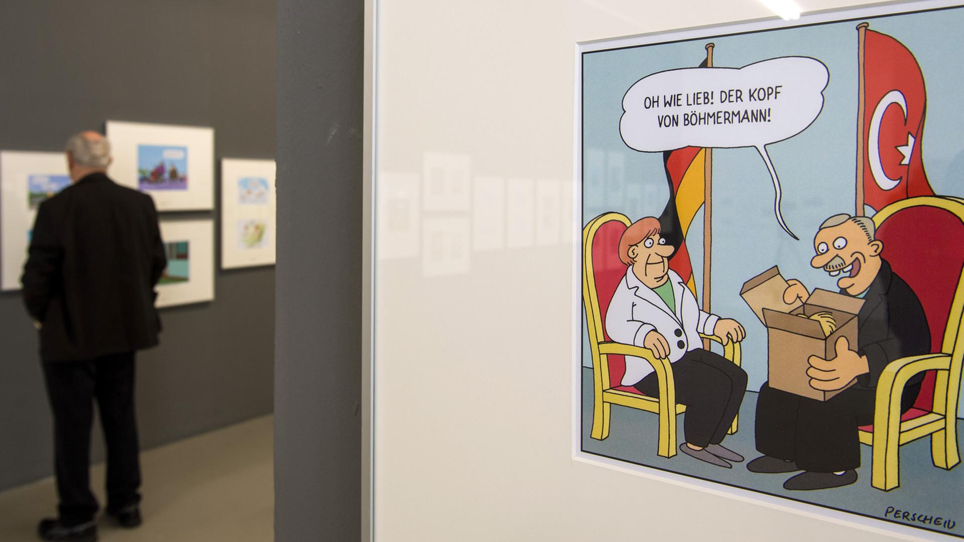 Museum Weserburg für aktuelle Kunst in Bremen: Blick in die Ausstellung zum Deutschen Karikaturenpreis 2016 – "Bis hierhin und weiter!"