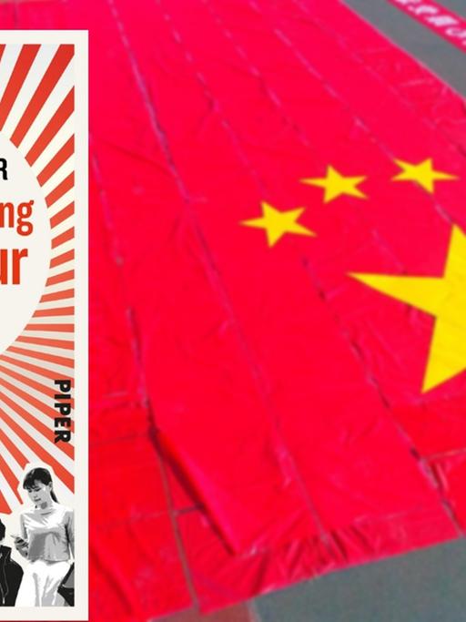 Chinas Flagge auf Asphalt(Hintergrundbild), Buchcover (Vordergrundbild)