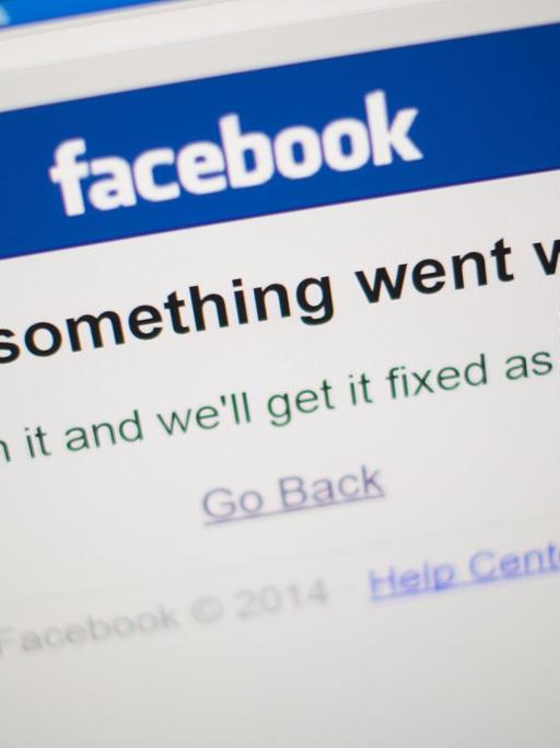 Der Schriftzug "Sorry, something went wrong." ist am 24.09.2015 in Berlin auf einem Computerbildschirm mit der Website von Facebook zu sehen.