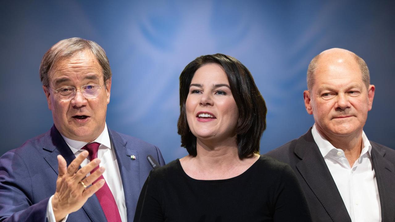 FOTOMONTAGE: Die Kanzlerkandidaten zur Bundestagswahl 2021: v.li:Armin Laschet (CDU), Annalena Baerbock, (Bündnis 90/die Gruenen), Olaf Scholz (SPD).