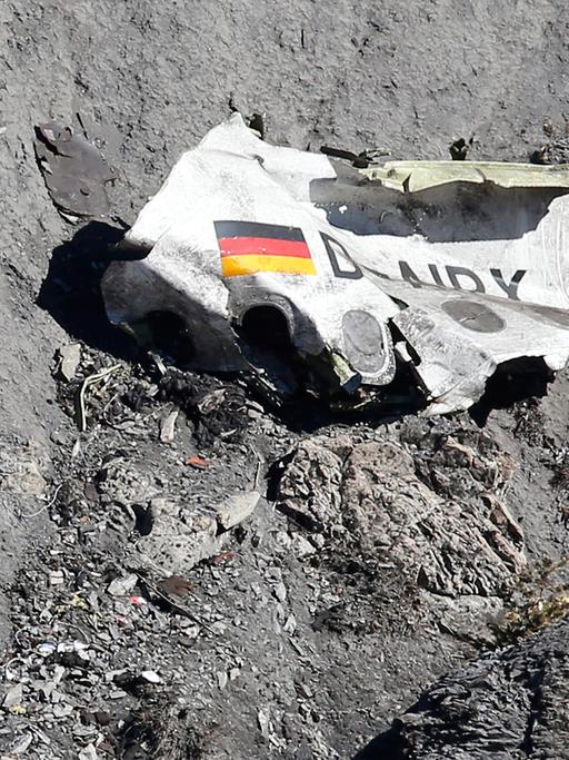 Ein Wrackteil der abgestürzten Maschine in den französischen Alpen.