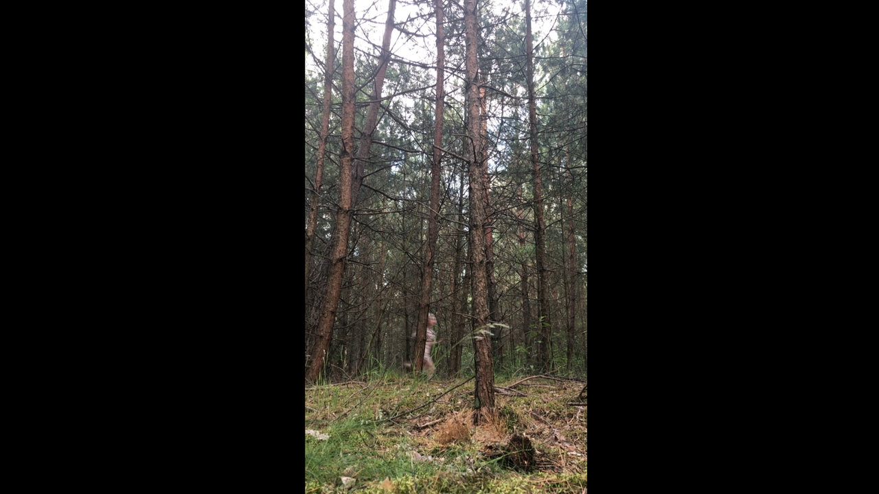 Bei den Tonaufnahmen für das Stück "Ich" aus der Feature-Antenne. Ein Kind läuft in einem Wald.