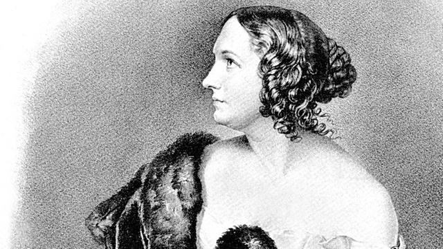 Das zeitgenössische schwarz-weiße Porträt zeigt die deutsche Opernsängerin Wilhelmine Schröder-Devrient