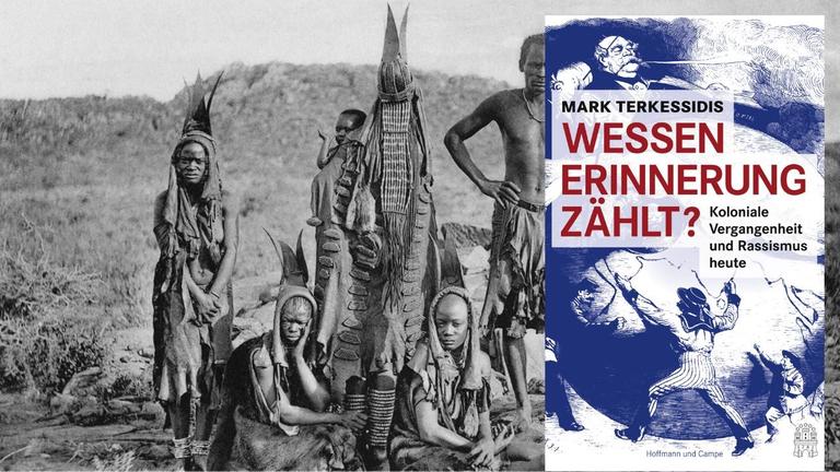 Buchcover "Wessen Erinnerung zählt?" von Mark Terkessidis. Im Hintergrund eine Herero-Familie, entstanden um 1907.