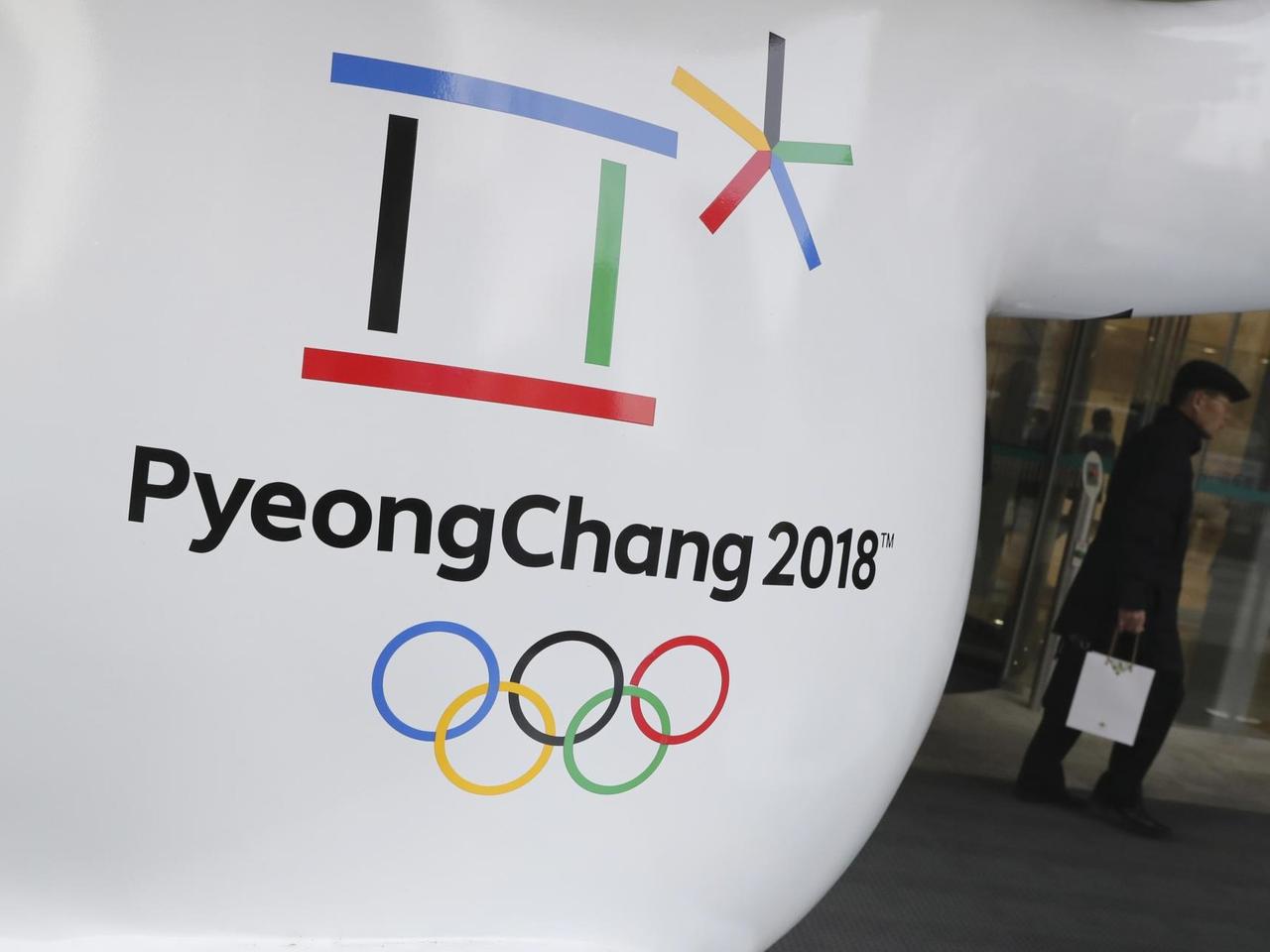 Das offizielle Logo der Olympischen Winterspiele 2018 in Pyeongchang, aufgenommen in Seoul (Südkorea)
Lee Jin-Man
