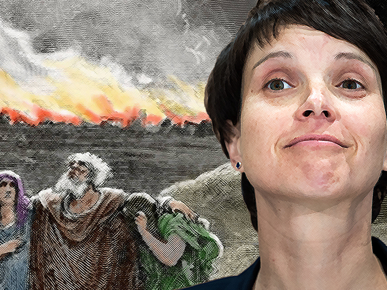 Ein Bildnis der Zerstörung von Sodom und Gomorra - und AfD-Politikerin Frauke Petry.