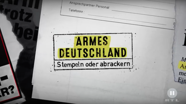 Intro der Sendung "Armes Deutschland – Stempeln oder abrackern?" auf RTL II.
