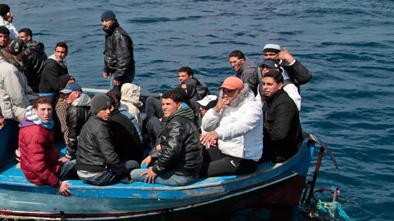 Flüchtlinge 2011 vor der italienischen Insel Lampedusa