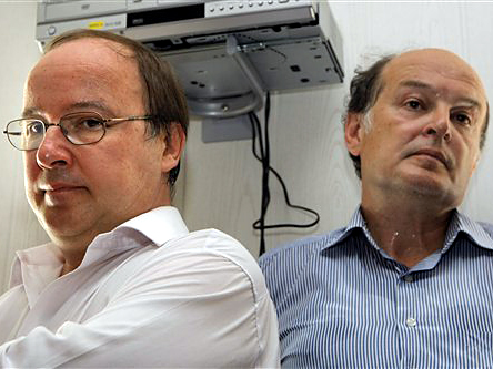 Der Moskauer Kurator Andrej Jerofejew (links) und der ehemalige Direktor des Sacharow-Zentrums, Juri Samodurow