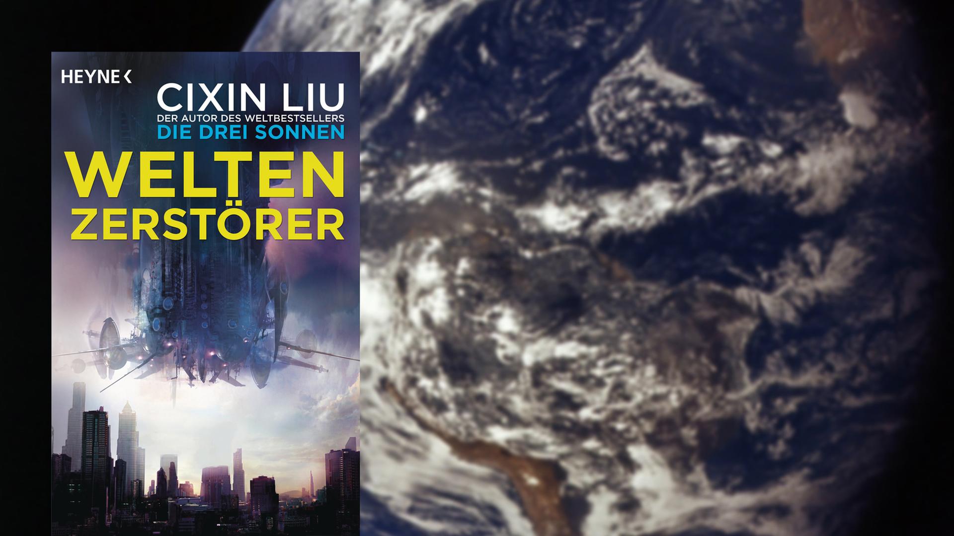 Cover von Cixin Lius Novelle "Weltenzerstörer", im Hintergrund die Erde, gesehen aus dem Weltall