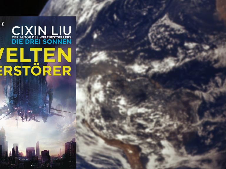 Cover von Cixin Lius Novelle "Weltenzerstörer", im Hintergrund die Erde, gesehen aus dem Weltall