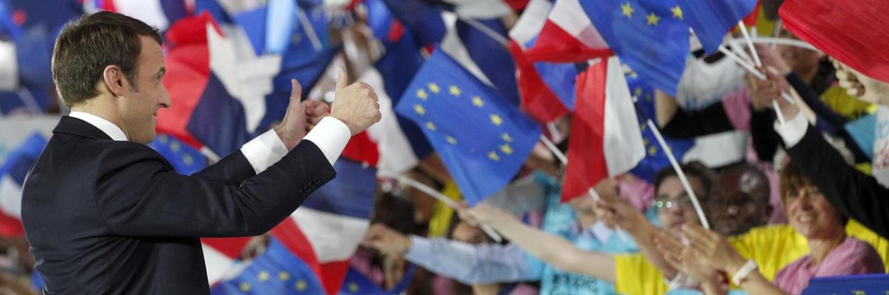 Der Präsidentschaftsbewerber Emmanuel Macron bei einer Wahlkampfkundgebung in Paris am 1. Mai.